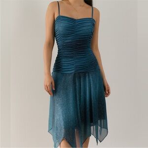 Y2K Glittery Ruched Bustier Asymmetrical Hem Dress